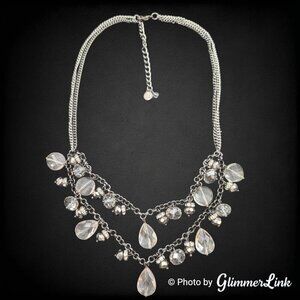 Simply Vera Wang Black Tone Layered Glass Bead Bib Necklace Rhinestones 20.5”